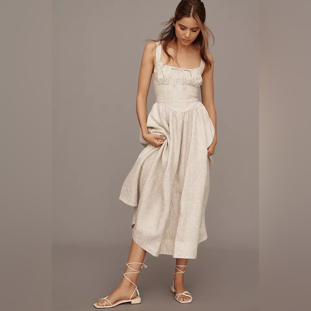 Reformation Cream Striped Midi Dress